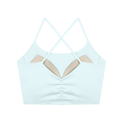 Women's Ruched Cropped Yoga Tank Top in light blue, alternate angle