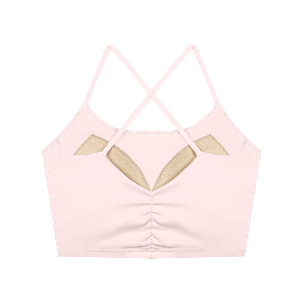 Women's Ruched Cropped Yoga Tank Top in light pink, alternate angle