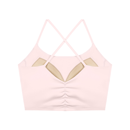 Women's Ruched Cropped Yoga Tank Top in light pink, alternate angle