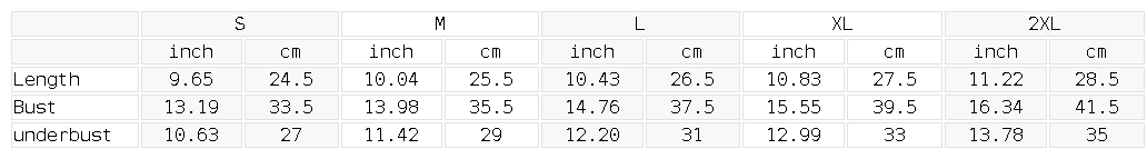 Size chart for the Women's Ruched Cropped Yoga Tank Top