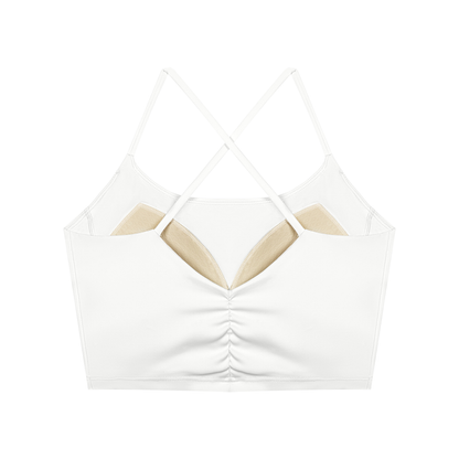 Women's Ruched Cropped Yoga Tank Top in white, alternate angle