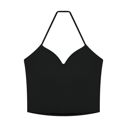 Women's Ruched Halter Yoga Tank Top in black, alternate angle