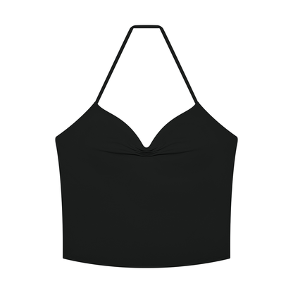 Women's Ruched Halter Yoga Tank Top in black