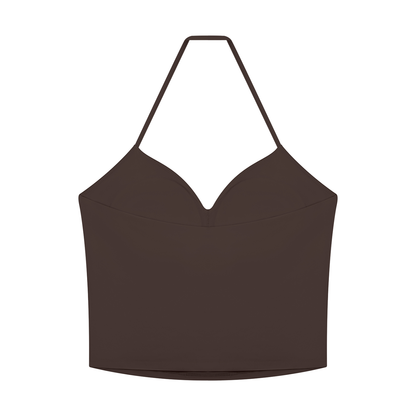 Women's Ruched Halter Yoga Tank Top in brown, alternate angle