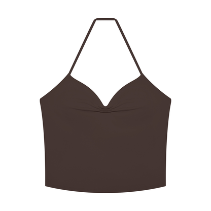 Women's Ruched Halter Yoga Tank Top in brown
