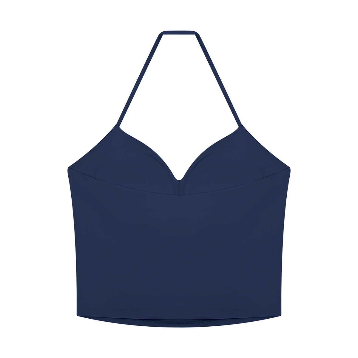Women's Ruched Halter Yoga Tank Top in navy blue, alternate angle