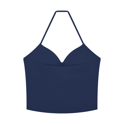Women's Ruched Halter Yoga Tank Top in navy blue