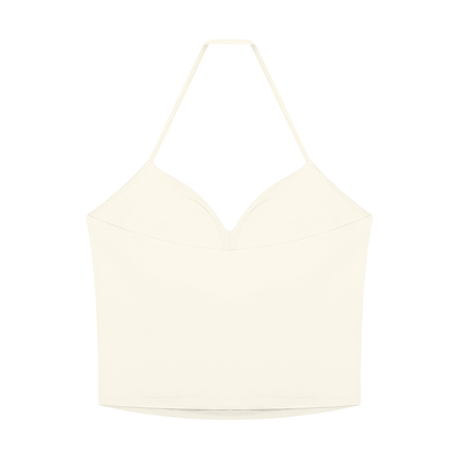 Women's Ruched Halter Yoga Tank Top in white gray, alternate angle