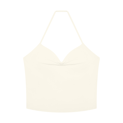 Women's Ruched Halter Yoga Tank Top in white gray
