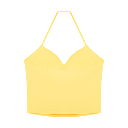 Women's Ruched Halter Yoga Tank Top in yellow, alternate angle