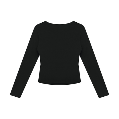 Women's Ruched Long Sleeve T-Shirt in black, alternate angle