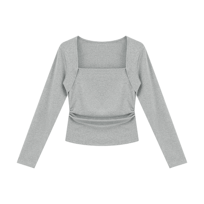 Women's Ruched Long Sleeve T-Shirt in flower gray