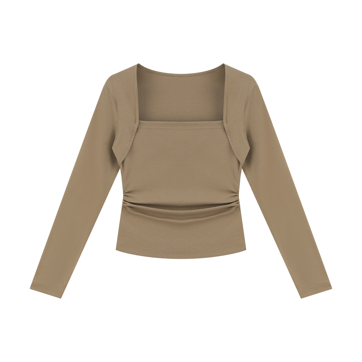 Women's Ruched Long Sleeve T-Shirt in light coffee