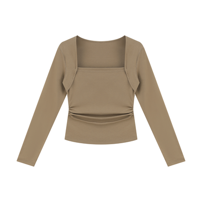 Women's Ruched Long Sleeve T-Shirt in light coffee