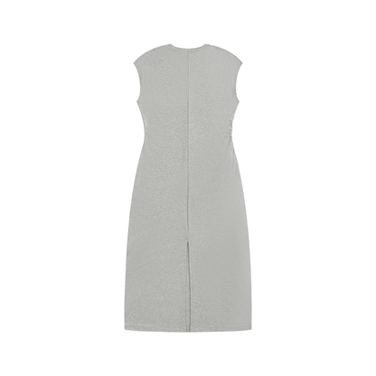 Women's Ruched Sleeveless Dress in flower gray, alternate angle