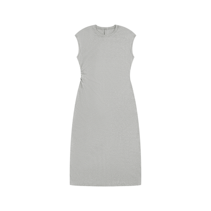 Women's Ruched Sleeveless Dress in flower gray