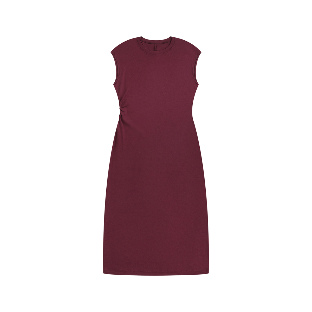 Women's Ruched Sleeveless Dress in wine red