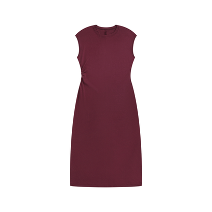 Women's Ruched Sleeveless Dress in wine red