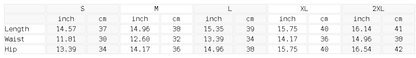 Size chart for the Women's Ruched Yoga Shorts