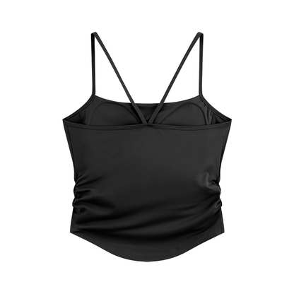 Women's Ruched Yoga Tank Top in black, alternate angle