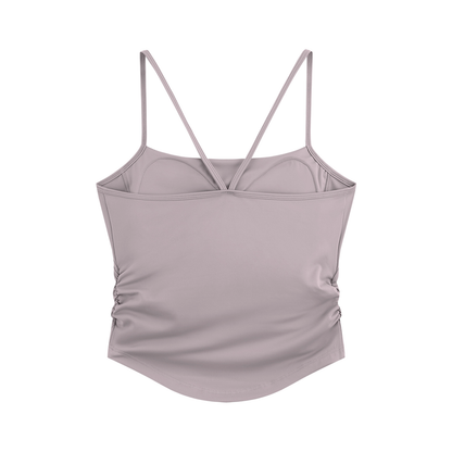 Women's Ruched Yoga Tank Top in gray purple, alternate angle