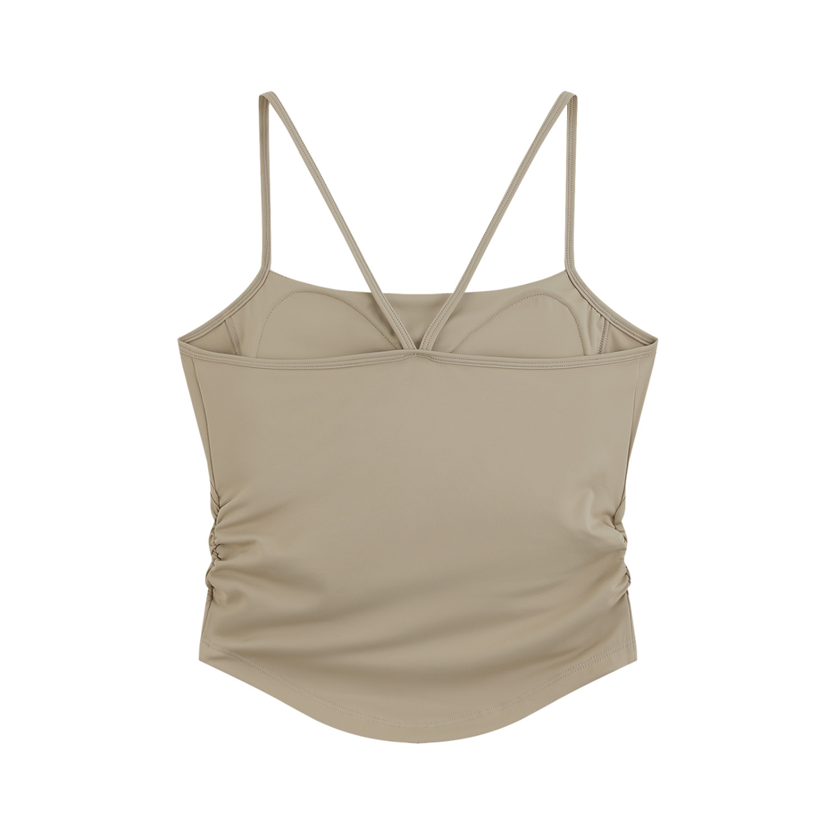 Women's Ruched Yoga Tank Top in pale khaki, alternate angle