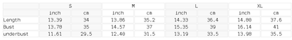 Size chart for the Women's Ruched Yoga Tank Top