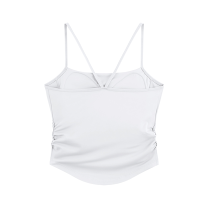 Women's Ruched Yoga Tank Top in white, alternate angle