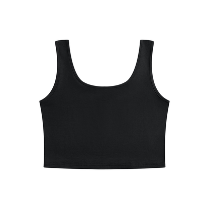 Women's Scoop Neck Cropped Tank Top in black, alternate angle