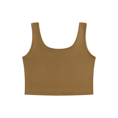 Women's Scoop Neck Cropped Tank Top in brown, alternate angle
