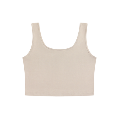 Women's Scoop Neck Cropped Tank Top in mild apricot, alternate angle