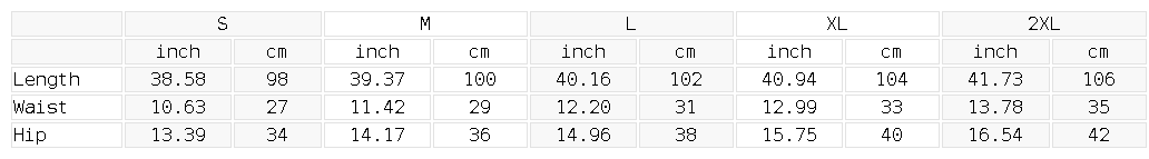 Size chart for the Women's Skirted Flare Yoga Leggings