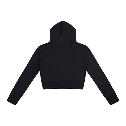 Women's Slim Crop Full Zip Hoodie in black, alternate angle