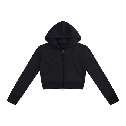 Women's Slim Crop Full Zip Hoodie in black