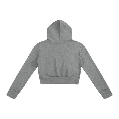 Women's Slim Crop Full Zip Hoodie in flower gray, alternate angle