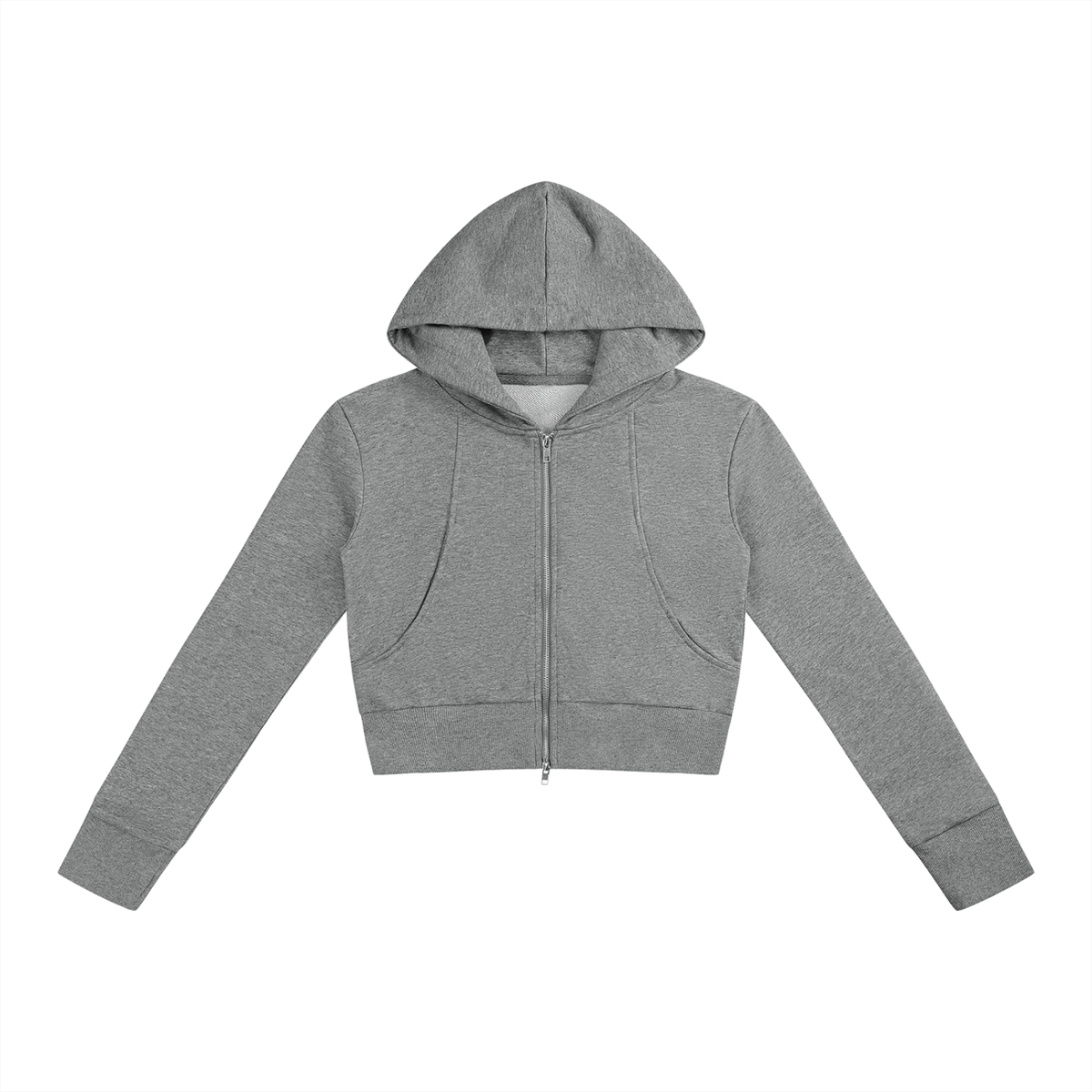 Women's Slim Crop Full Zip Hoodie in flower gray