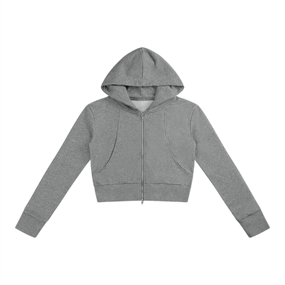 Women's Slim Crop Full Zip Hoodie in flower gray