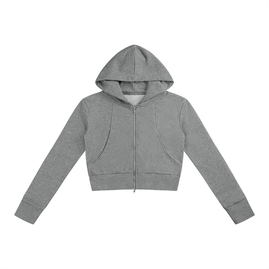 Women's Slim Crop Full Zip Hoodie in flower gray