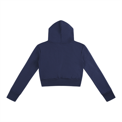 Women's Slim Crop Full Zip Hoodie in navy blue, alternate angle
