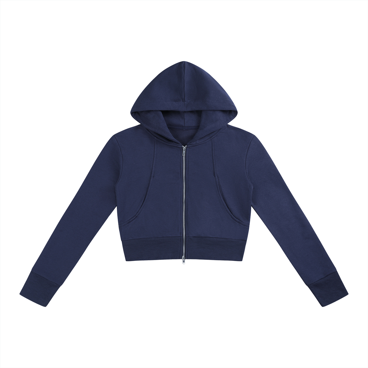Women's Slim Crop Full Zip Hoodie in navy blue