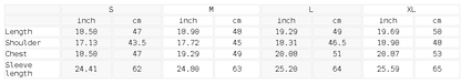 Size chart for the Women's Slim Crop Full Zip Hoodie
