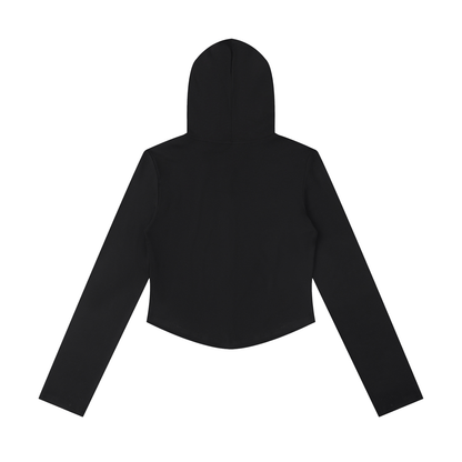 Women's Slim Cropped Full Zip Hoodie in black, alternate angle