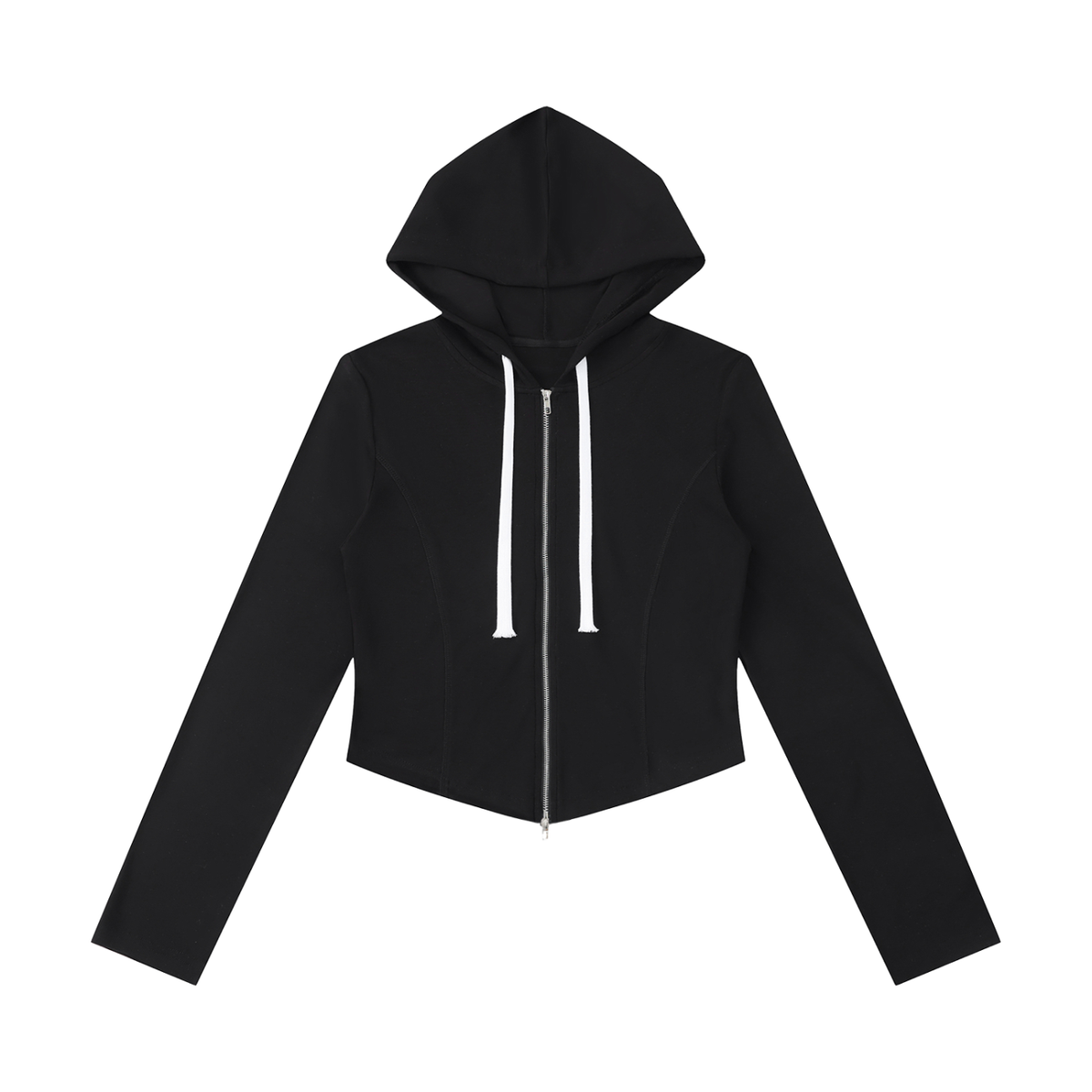 Women's Slim Cropped Full Zip Hoodie in black