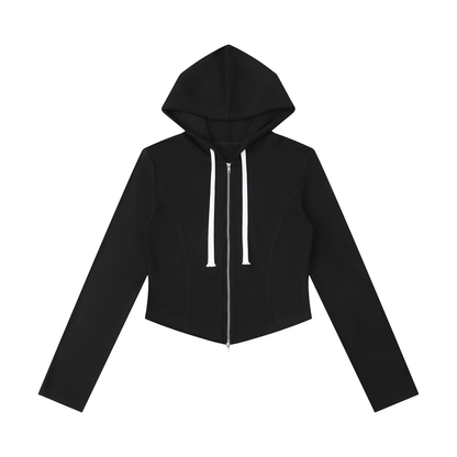 Women's Slim Cropped Full Zip Hoodie in black