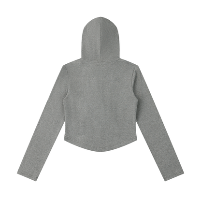 Women's Slim Cropped Full Zip Hoodie in flower gray, alternate angle