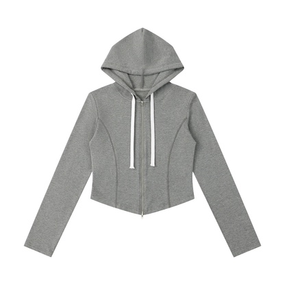 Women's Slim Cropped Full Zip Hoodie in flower gray