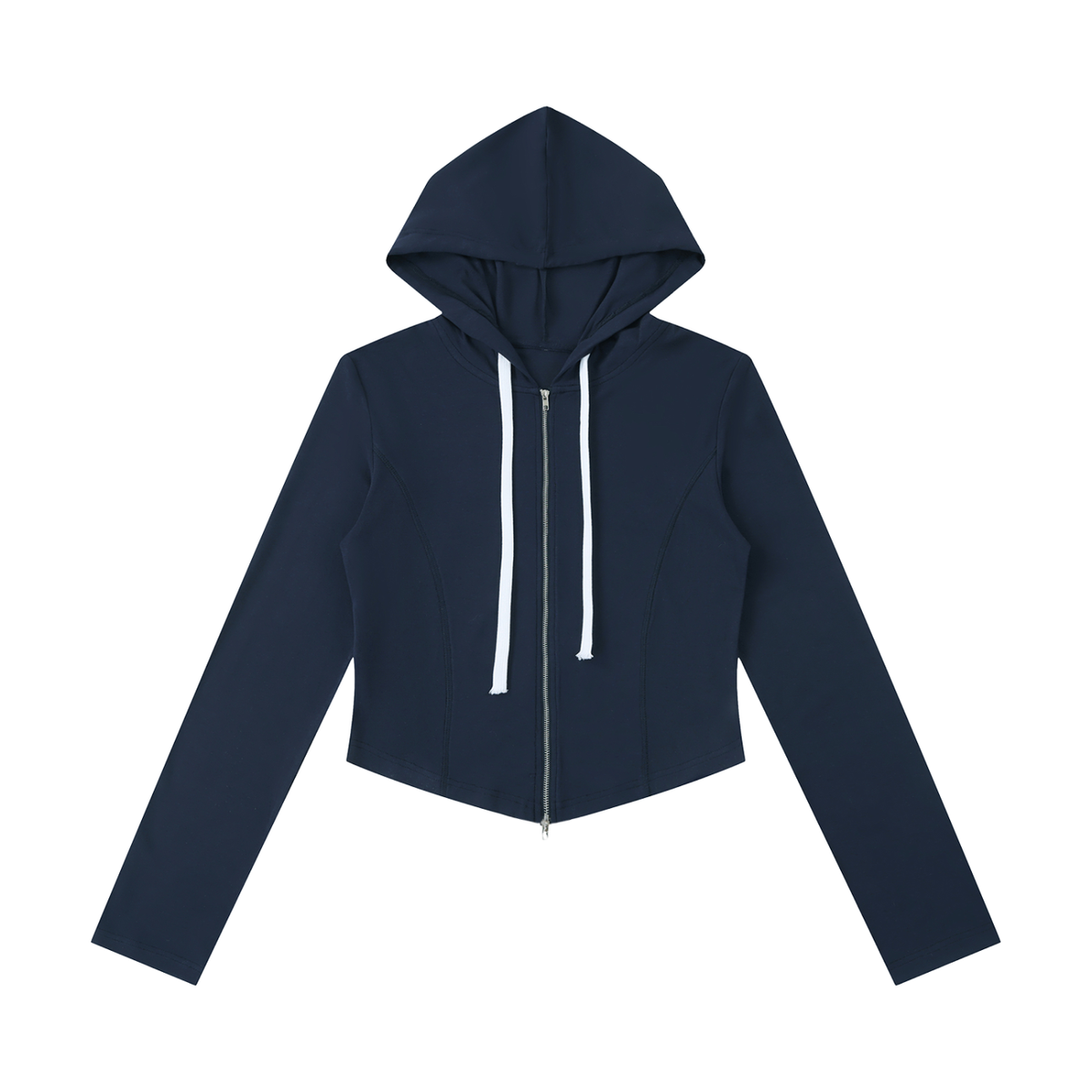 Women's Slim Cropped Full Zip Hoodie in navy blue