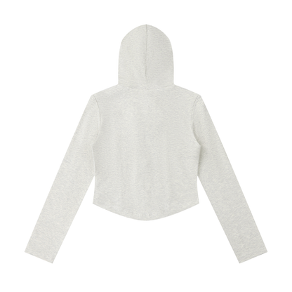 Women's Slim Cropped Full Zip Hoodie in oat gray, alternate angle
