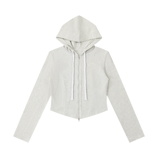 Women's Slim Cropped Full Zip Hoodie in oat gray