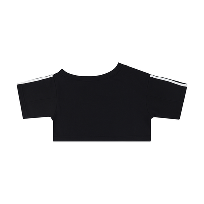 Women's Slim Fit Asymmetrical Neck T-Shirt in black, alternate angle